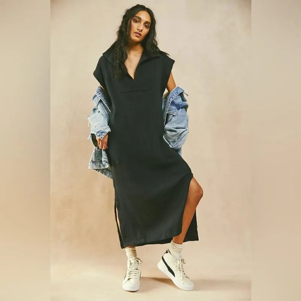 Free People Ryan Midi Dress,Black Medium NWT